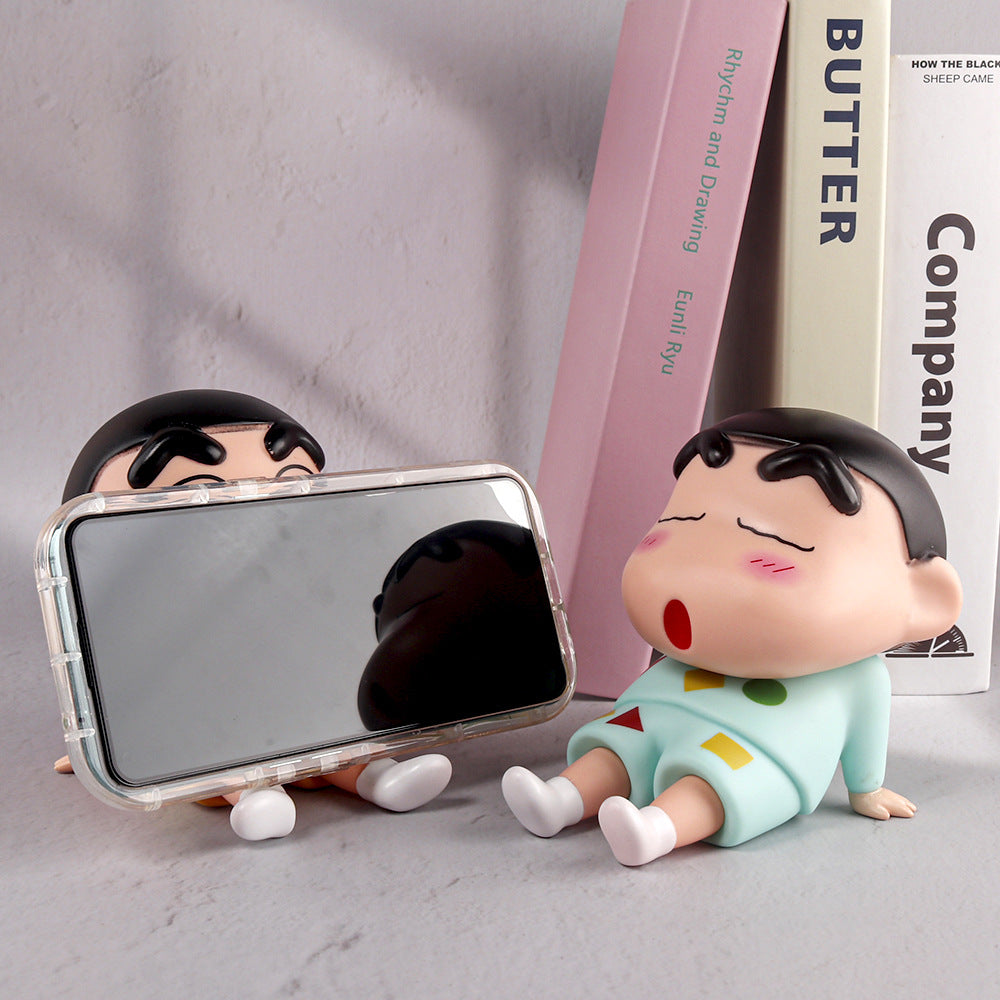 Crayon Shin-Chan Phone Holder Kawaii Anime Desktop Ornaments Cartoon Watching TV Phone Support Cute Doll Decorations toy Gifts