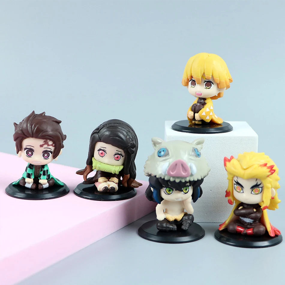 Demon Slayer 15 PCS/Set Q Version Sitting Ghost Doll Tanjiro Nidouzi Inosuke Zenizu Figure Action Figure Movie Model Toys Doll