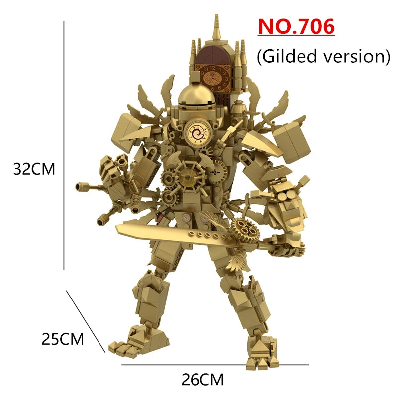 Skibidi Toilet Building Blocks Set Gold Clock Man With Sword Guitor Speaker Man Titan Computer Man Toys For Boys Xmas Gifts