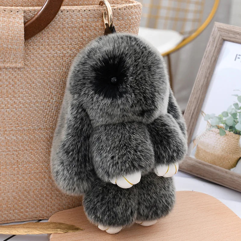 Cute Fluffy Bunny Keychain 100% Natural Rex Rabbit Fur Model Size Real Fur Key Chains Bag Toys Doll Lovely Keyring Pendant
