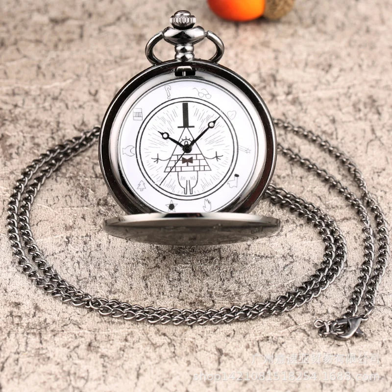 Disney Movie Gravity Fall Bill Cipher Time Gem Necklace Quartz Pocket Watch Weird Town Triangle One-Eyed Devil Pendant Chain Toy