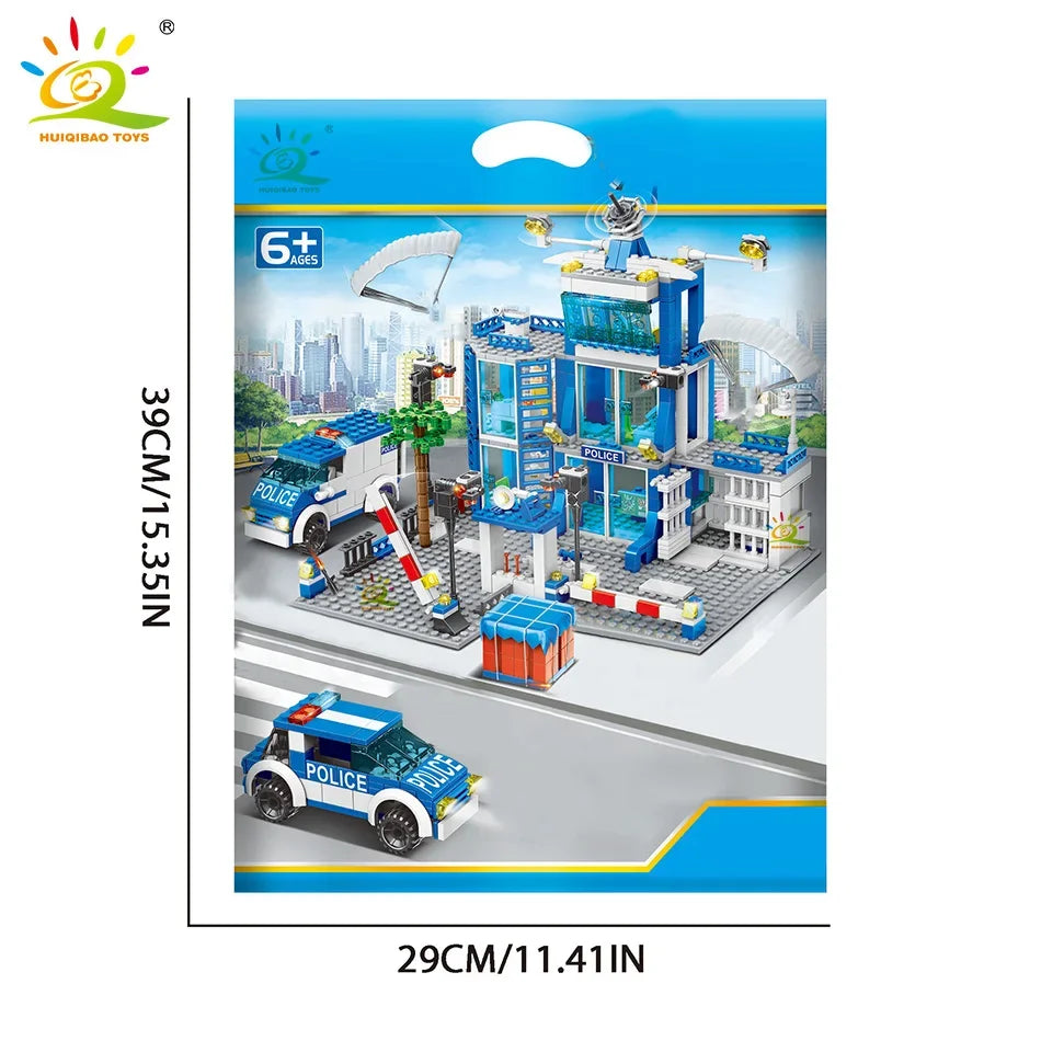 Police Station Building Blocks Set HUIQIBAO 753PCS DIY Car Figures Bricks Educational Toys For Children Adult Gift