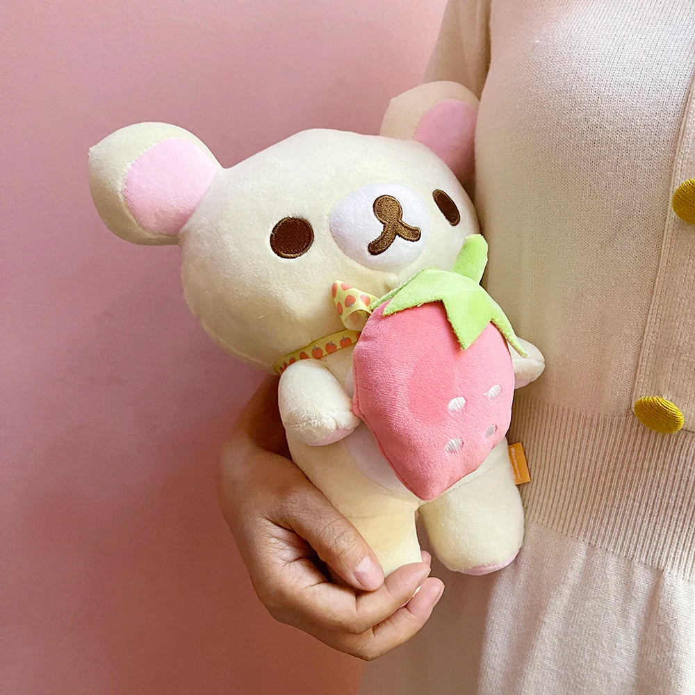 Strawberry Rilakkuma Plush Toy Cute Soft Teddy Bear Stuffed Doll Cartoon White Brown Couple Friends Birthday Gift for Kids