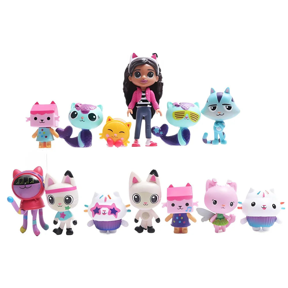 Gabby Dollhouse 13pcs Anime Figure Toy Smiling Car Cat Hug Gaby Girl Dolls Mercat Cartoon Action Figure Kids Xmas Birthday Gifts
