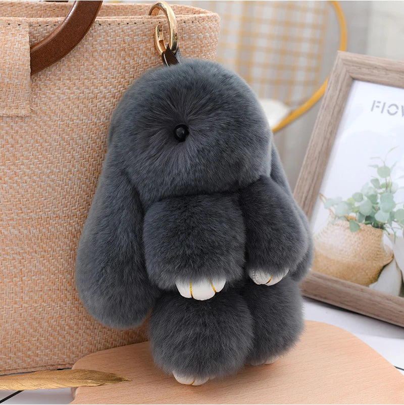 Cute Fluffy Bunny Keychain 100% Natural Rex Rabbit Fur Model Size Real Fur Key Chains Bag Toys Doll Lovely Keyring Pendant