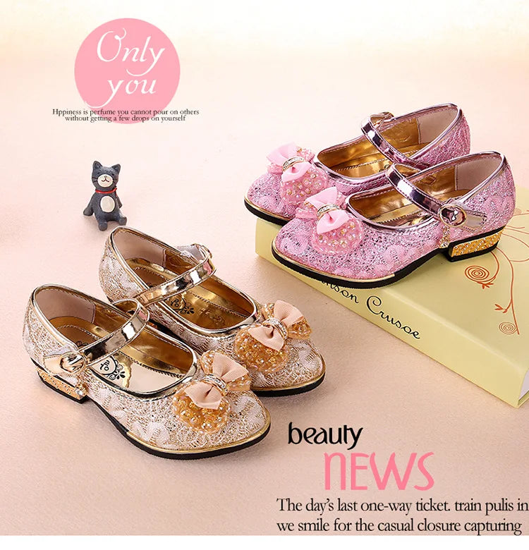 Bowknot princes Girls Leather Shoes for party weddings