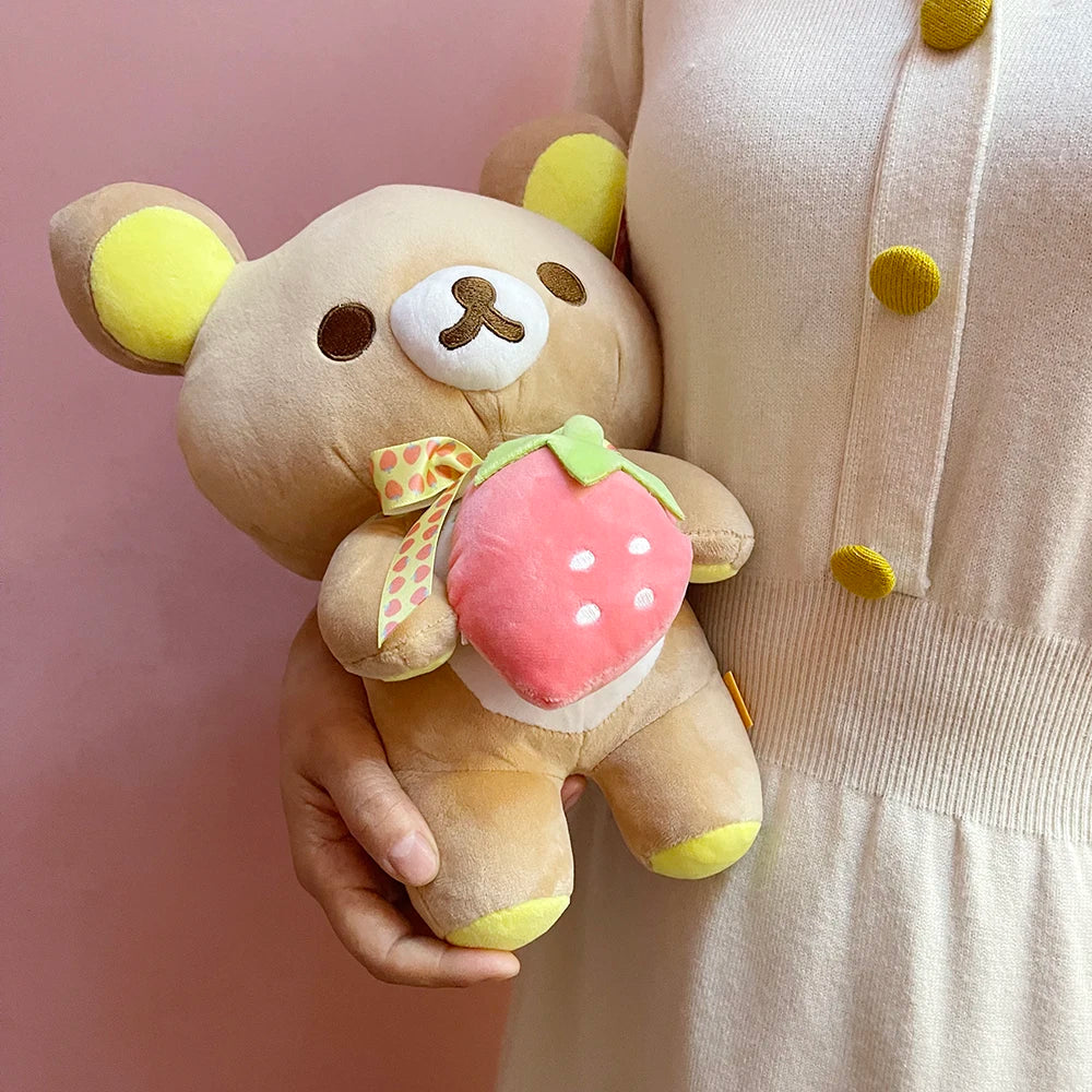 Strawberry Rilakkuma Plush Toy Cute Soft Teddy Bear Stuffed Doll Cartoon White Brown Couple Friends Birthday Gift for Kids