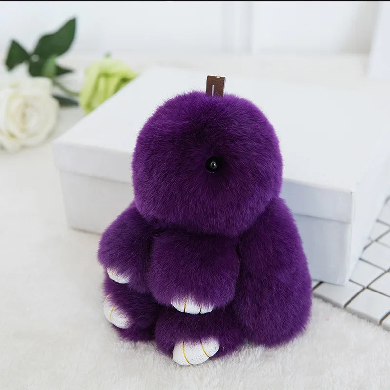 Cute Fluffy Bunny Keychain 100% Natural Rex Rabbit Fur Model Size Real Fur Key Chains Bag Toys Doll Lovely Keyring Pendant