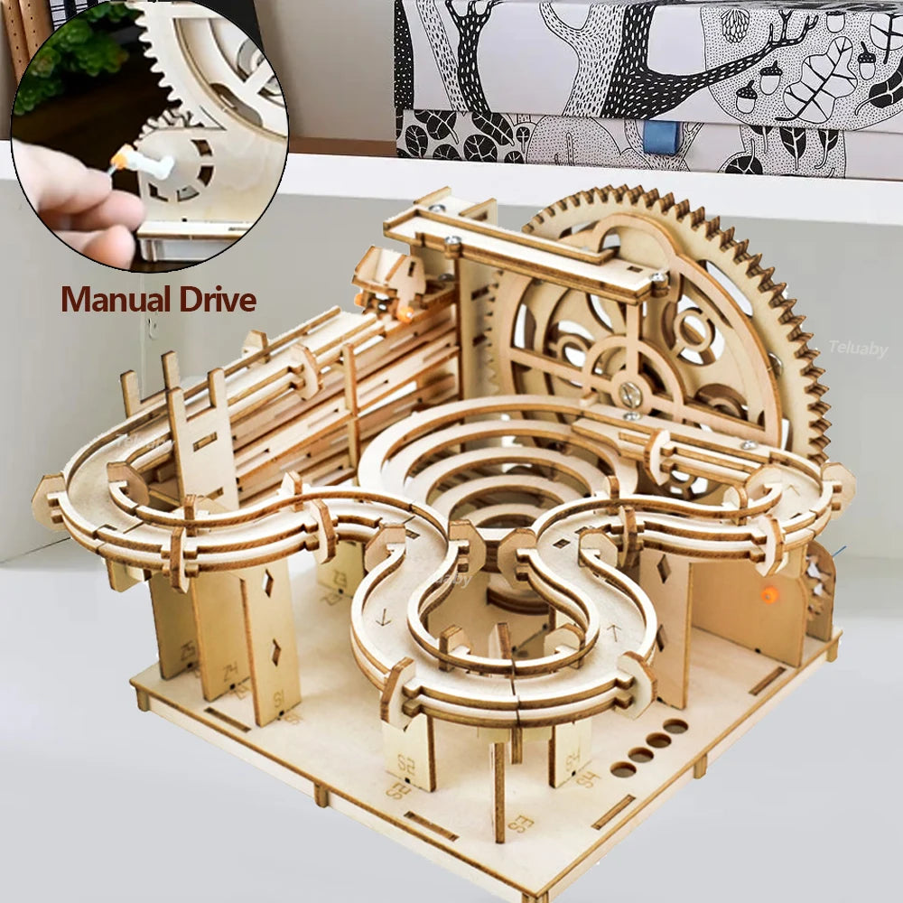 Marble Run 3D Wooden Puzzle DIY Mechanical Model Building Kits