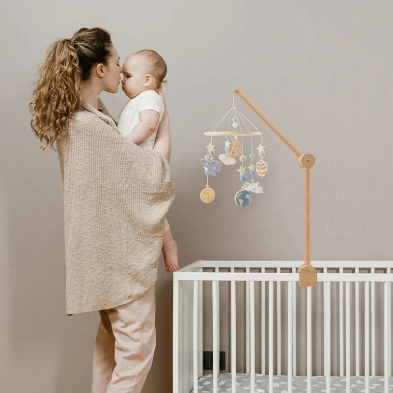 Baby Crib Mobile Rattle Toy For 0-12 Months Cartoon Felt Forest Animal Bed Bell Hanging Wooden Bracket Mobile Newbaby Rattle Toy