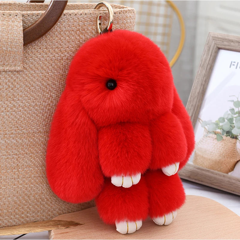 Cute Fluffy Bunny Keychain 100% Natural Rex Rabbit Fur Model Size Real Fur Key Chains Bag Toys Doll Lovely Keyring Pendant