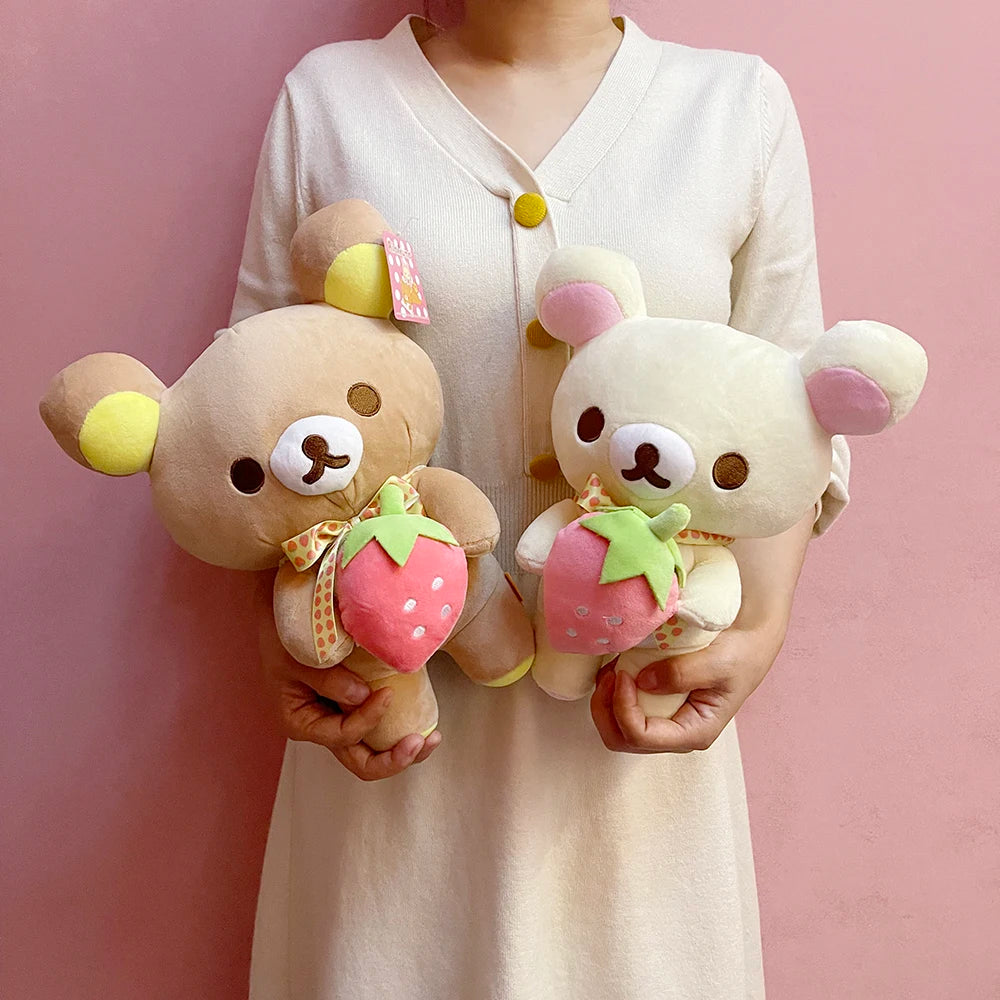 Strawberry Rilakkuma Plush Toy Cute Soft Teddy Bear Stuffed Doll Cartoon White Brown Couple Friends Birthday Gift for Kids