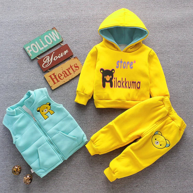 Baby's 3Pcs BEAR Winter Thick Fleece Jacket +Vest+ Pants