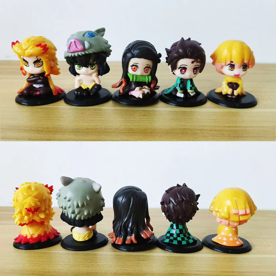 Demon Slayer 15 PCS/Set Q Version Sitting Ghost Doll Tanjiro Nidouzi Inosuke Zenizu Figure Action Figure Movie Model Toys Doll