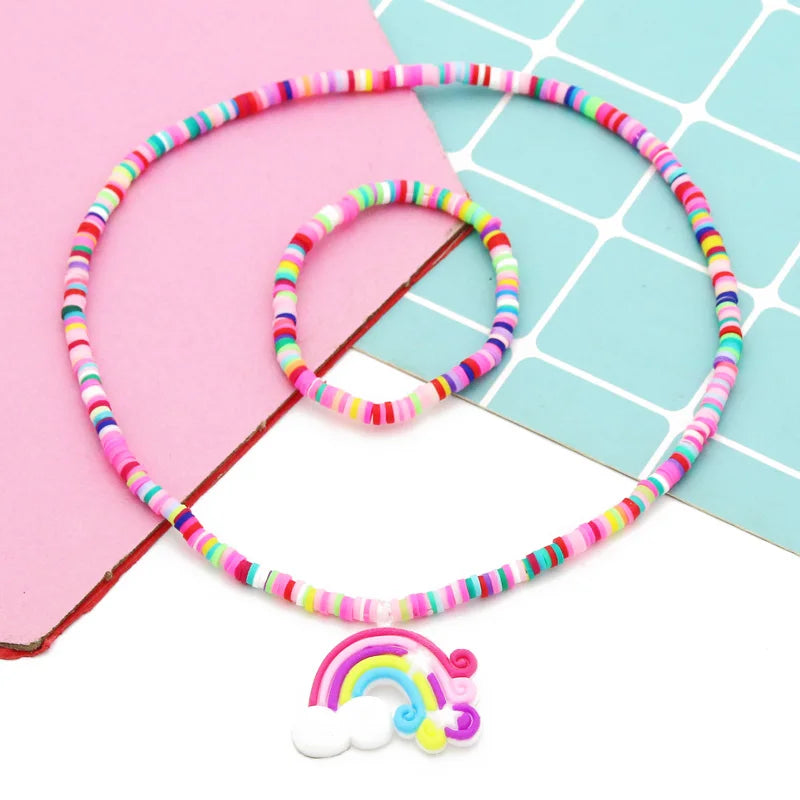 2pcs/Set Clay Beads Necklace Bracelet