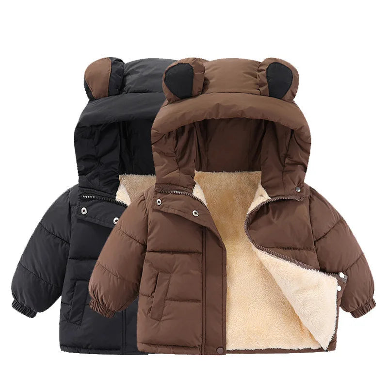1pcs boy-girl coat Baby winter thickdown jackets kids warm plush thicken outerwear clothes fur hooded jacket children snowsuit