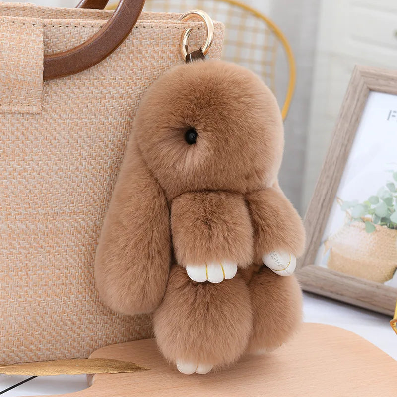 Cute Fluffy Bunny Keychain 100% Natural Rex Rabbit Fur Model Size Real Fur Key Chains Bag Toys Doll Lovely Keyring Pendant