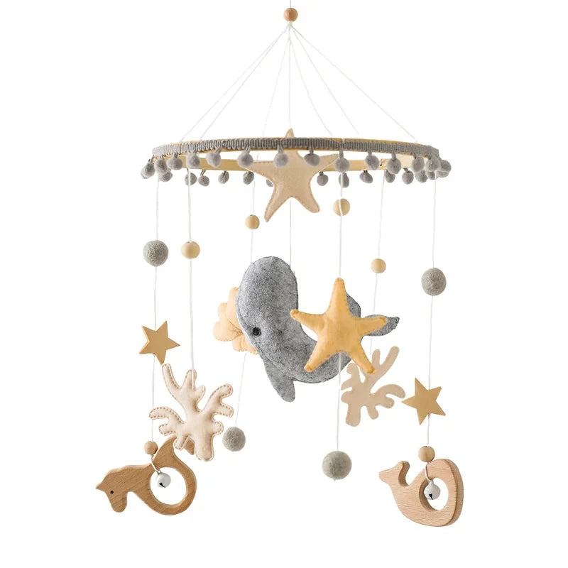 Baby Crib Mobile Rattle Toy For 0-12 Months Cartoon Felt Forest Animal Bed Bell Hanging Wooden Bracket Mobile Newbaby Rattle Toy