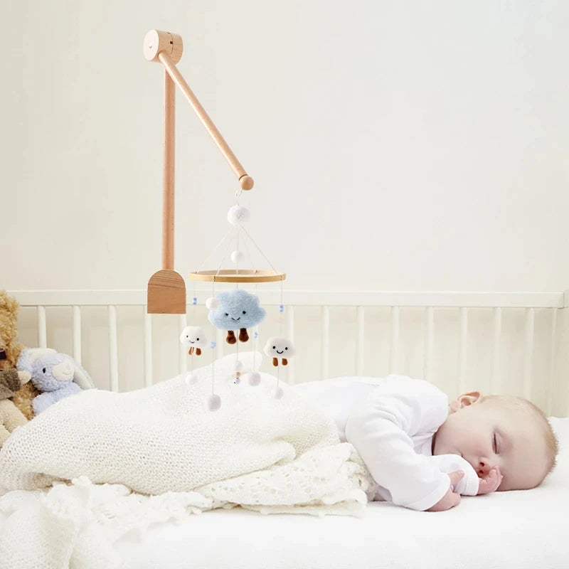 Baby Crib Mobile Rattle Toy For 0-12 Months Cartoon Felt Forest Animal Bed Bell Hanging Wooden Bracket Mobile Newbaby Rattle Toy