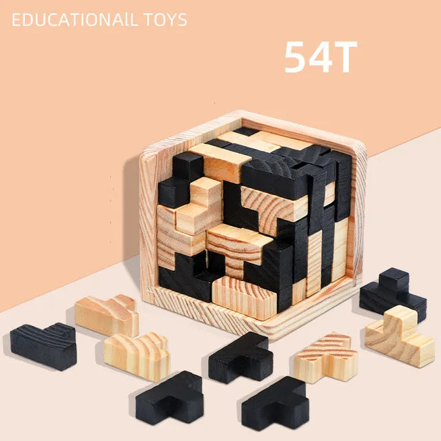 3D Cube Puzzle Interlocking Creative Educational Wooden Toy
