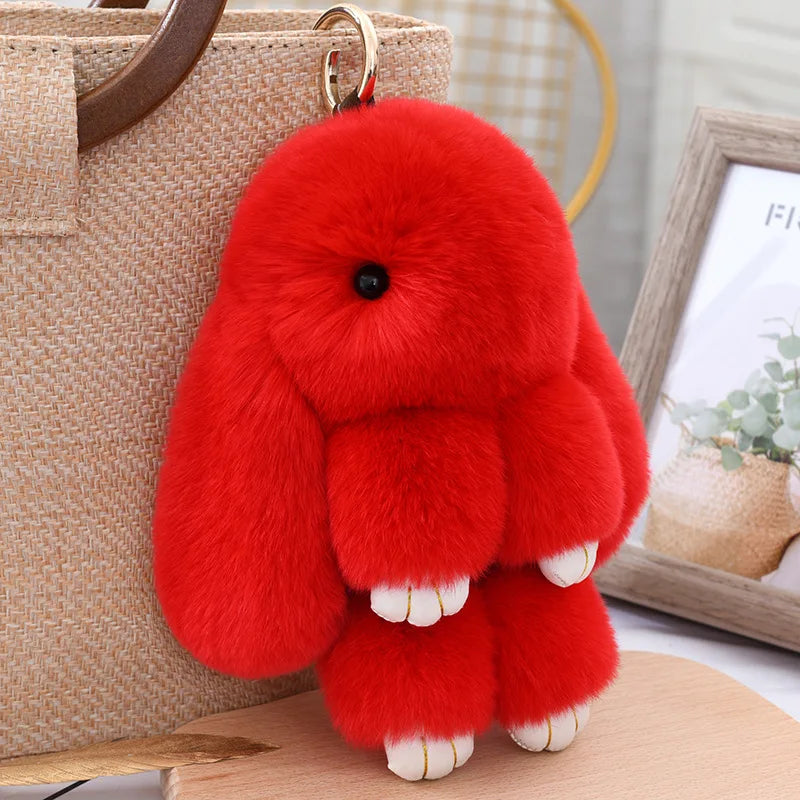 Cute Fluffy Bunny Keychain 100% Natural Rex Rabbit Fur Model Size Real Fur Key Chains Bag Toys Doll Lovely Keyring Pendant