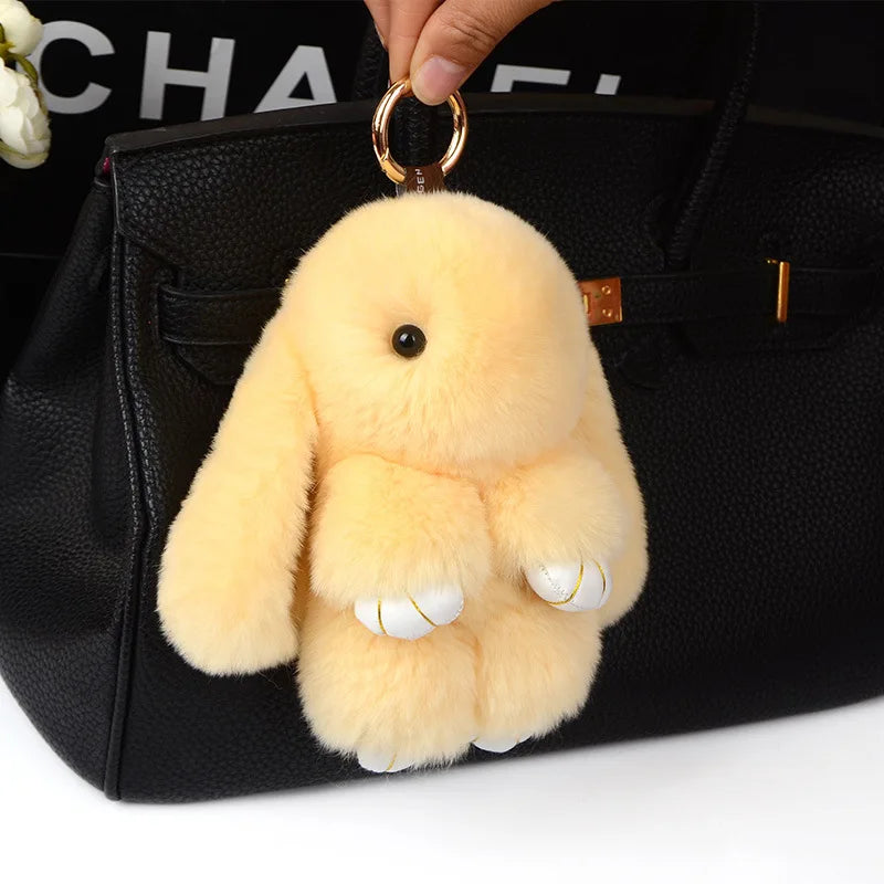 Cute Fluffy Bunny Keychain 100% Natural Rex Rabbit Fur Model Size Real Fur Key Chains Bag Toys Doll Lovely Keyring Pendant