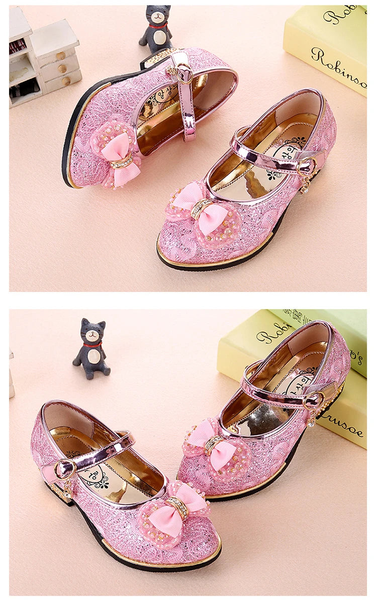 Bowknot princes Girls Leather Shoes for party weddings