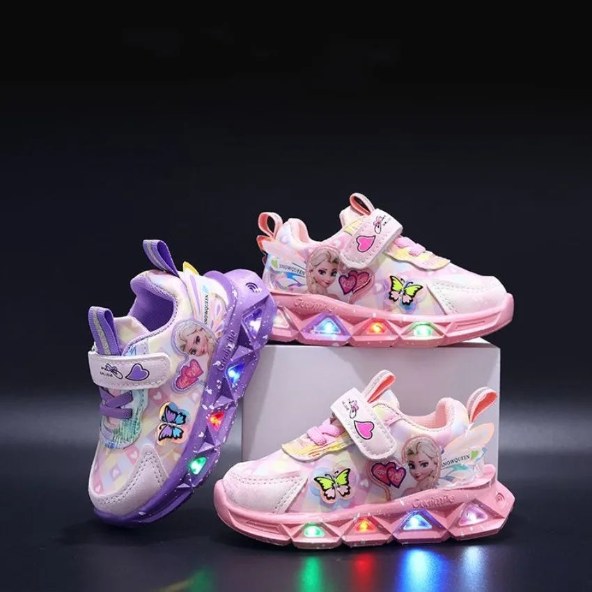 Elsa Princess Frozen Movie Baby Girls LED Lighting Sneakers