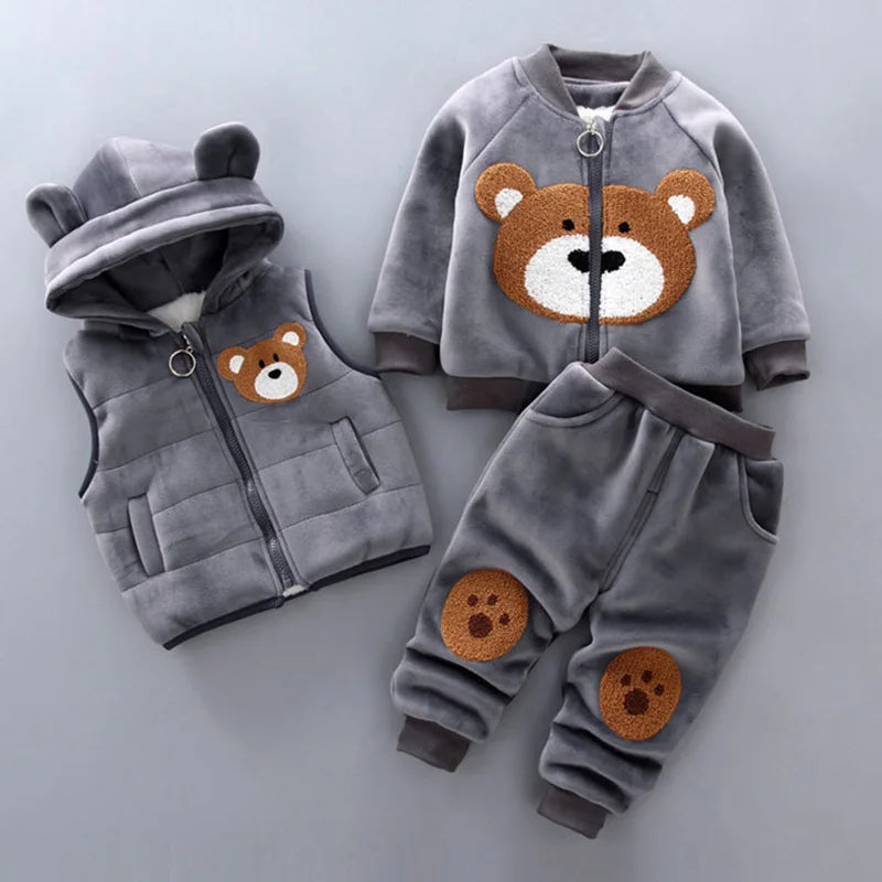 Baby's 3Pcs BEAR Winter Thick Fleece Jacket +Vest+ Pants