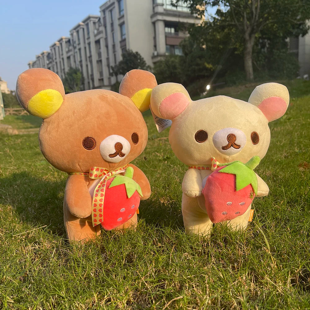 Strawberry Rilakkuma Plush Toy Cute Soft Teddy Bear Stuffed Doll Cartoon White Brown Couple Friends Birthday Gift for Kids