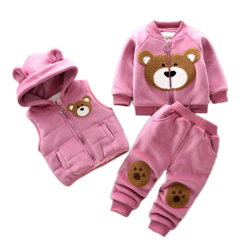 Baby's 3Pcs BEAR Winter Thick Fleece Jacket +Vest+ Pants