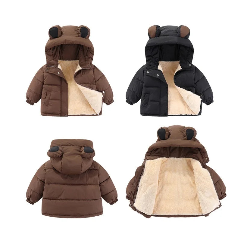 1pcs boy-girl coat Baby winter thickdown jackets kids warm plush thicken outerwear clothes fur hooded jacket children snowsuit