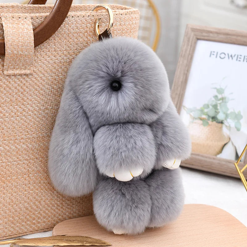 Cute Fluffy Bunny Keychain 100% Natural Rex Rabbit Fur Model Size Real Fur Key Chains Bag Toys Doll Lovely Keyring Pendant