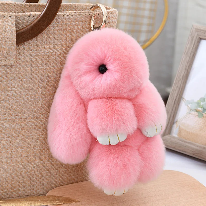 Cute Fluffy Bunny Keychain 100% Natural Rex Rabbit Fur Model Size Real Fur Key Chains Bag Toys Doll Lovely Keyring Pendant