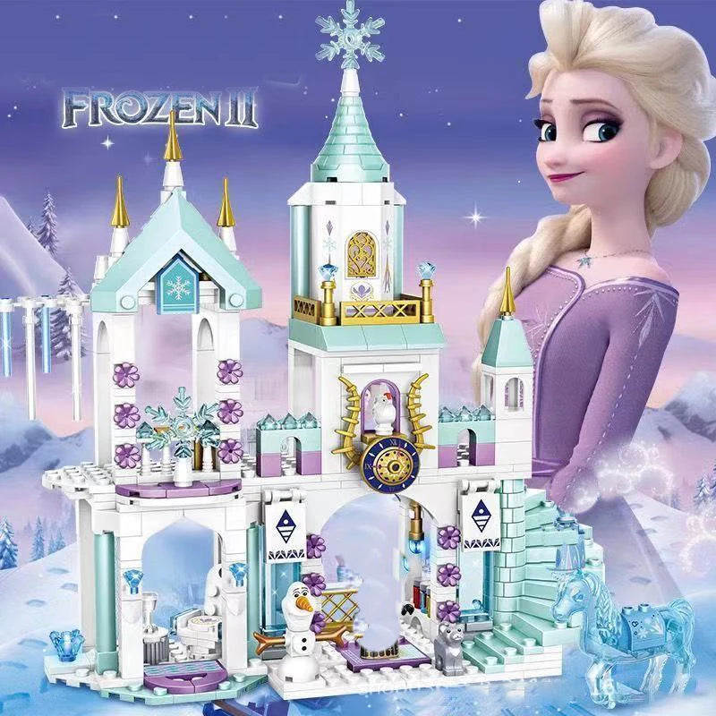 Disney Frozen movie Princess Elsa Ice Castle Princess Magic Castle Set Building Blocks Gift Toys