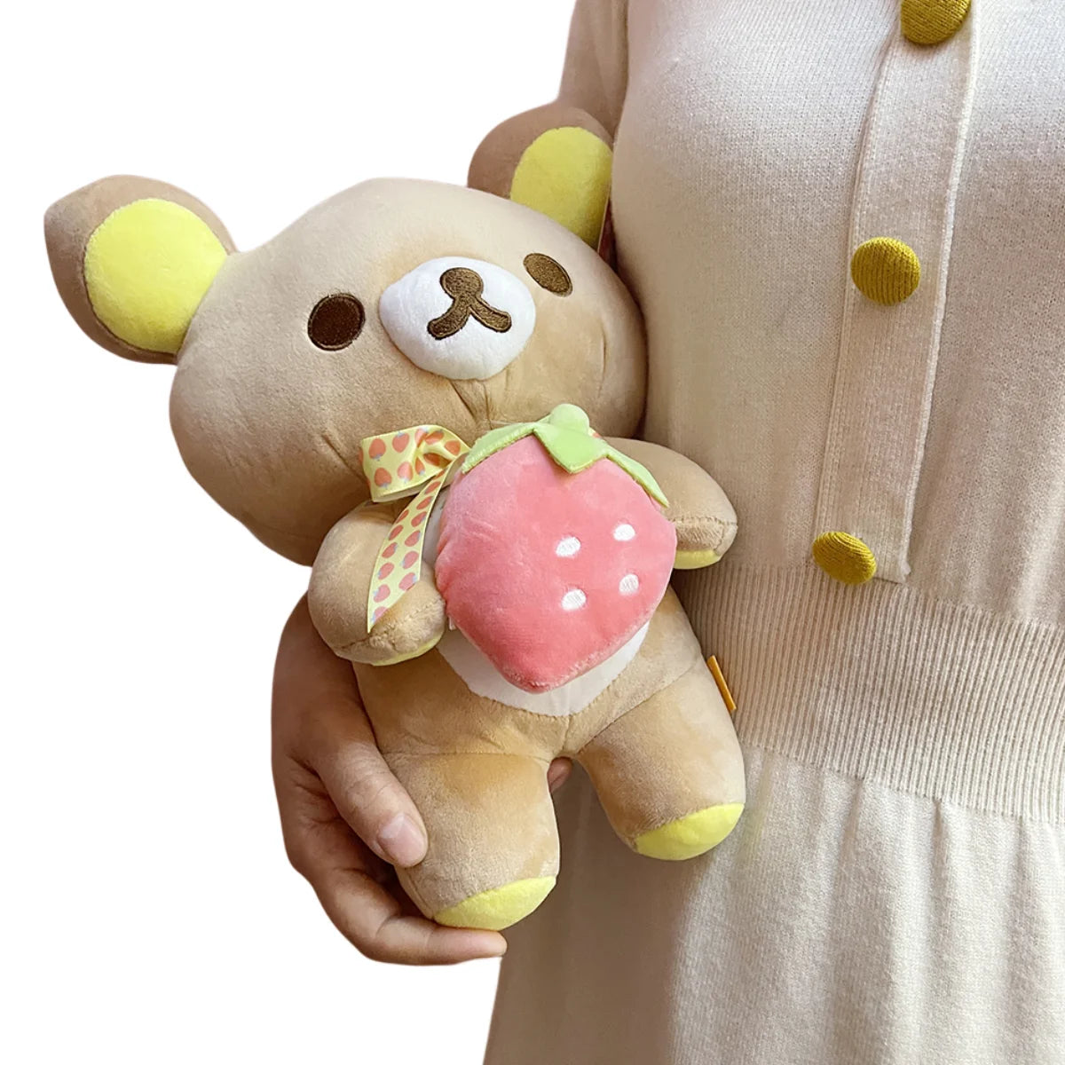 Strawberry Rilakkuma Plush Toy Cute Soft Teddy Bear Stuffed Doll Cartoon White Brown Couple Friends Birthday Gift for Kids