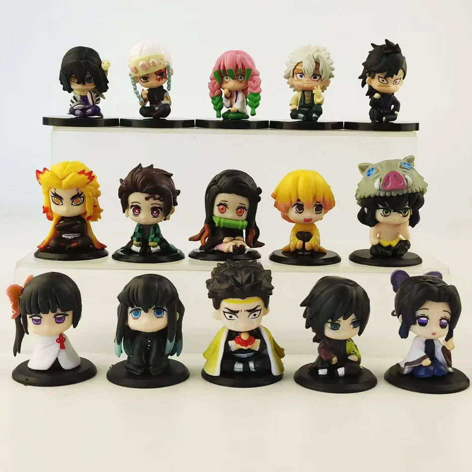 Demon Slayer 15 PCS/Set Q Version Sitting Ghost Doll Tanjiro Nidouzi Inosuke Zenizu Figure Action Figure Movie Model Toys Doll