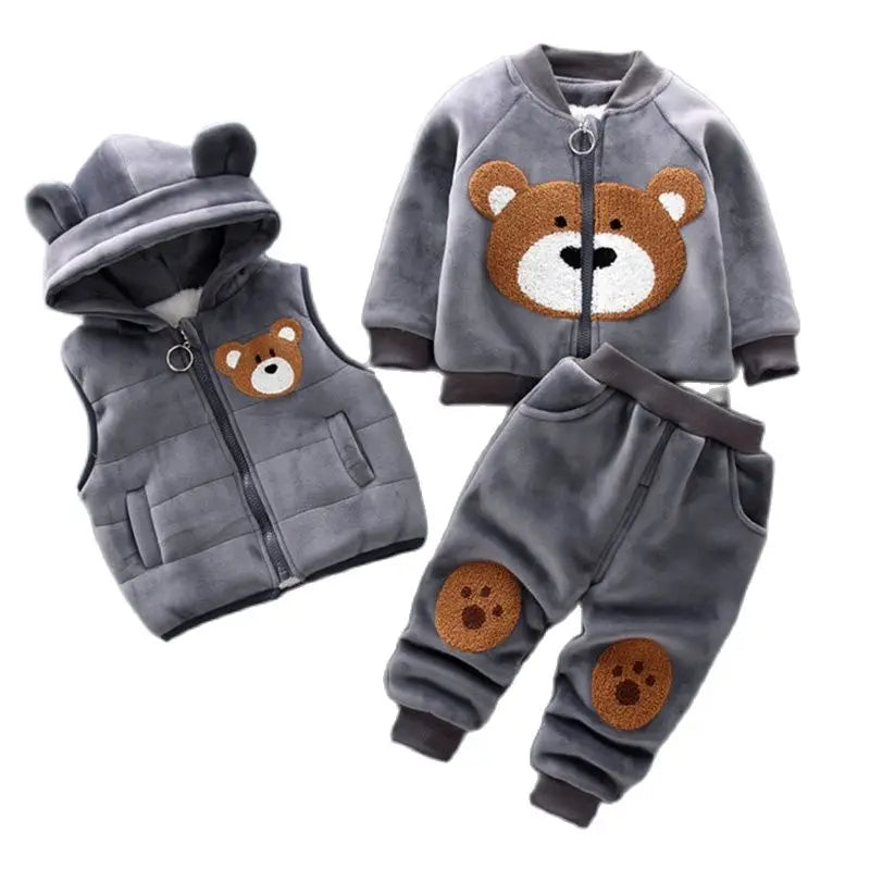 Baby's 3Pcs BEAR Winter Thick Fleece Jacket +Vest+ Pants