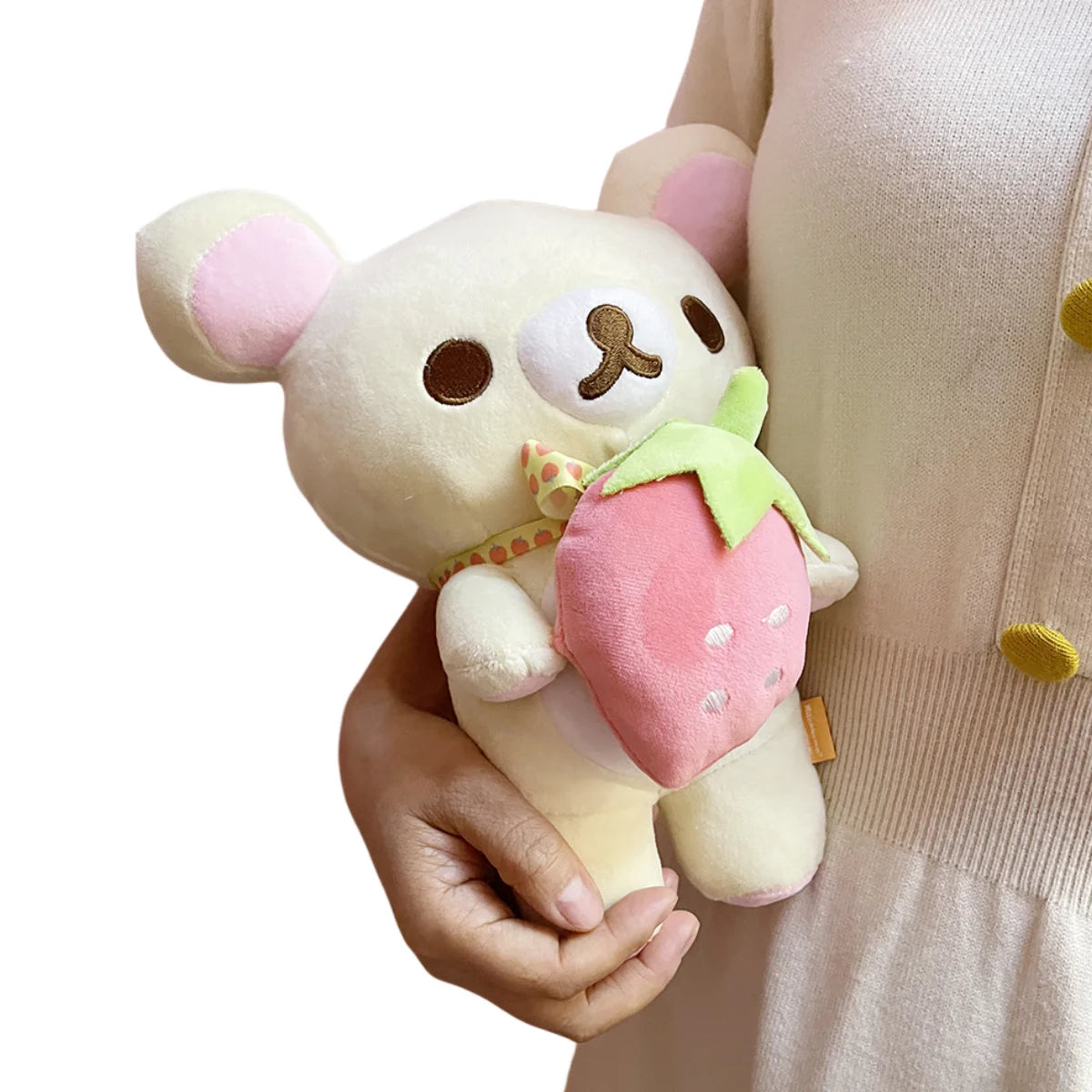 Strawberry Rilakkuma Plush Toy Cute Soft Teddy Bear Stuffed Doll Cartoon White Brown Couple Friends Birthday Gift for Kids