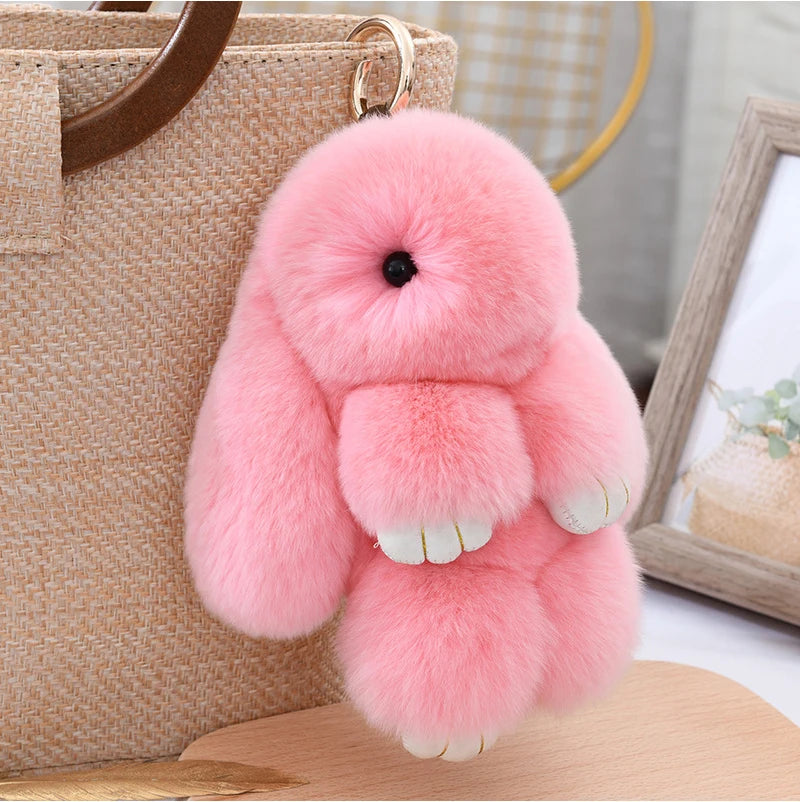 Cute Fluffy Bunny Keychain 100% Natural Rex Rabbit Fur Model Size Real Fur Key Chains Bag Toys Doll Lovely Keyring Pendant