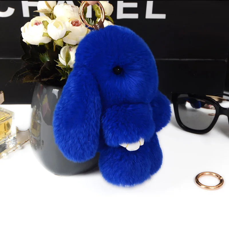 Cute Fluffy Bunny Keychain 100% Natural Rex Rabbit Fur Model Size Real Fur Key Chains Bag Toys Doll Lovely Keyring Pendant