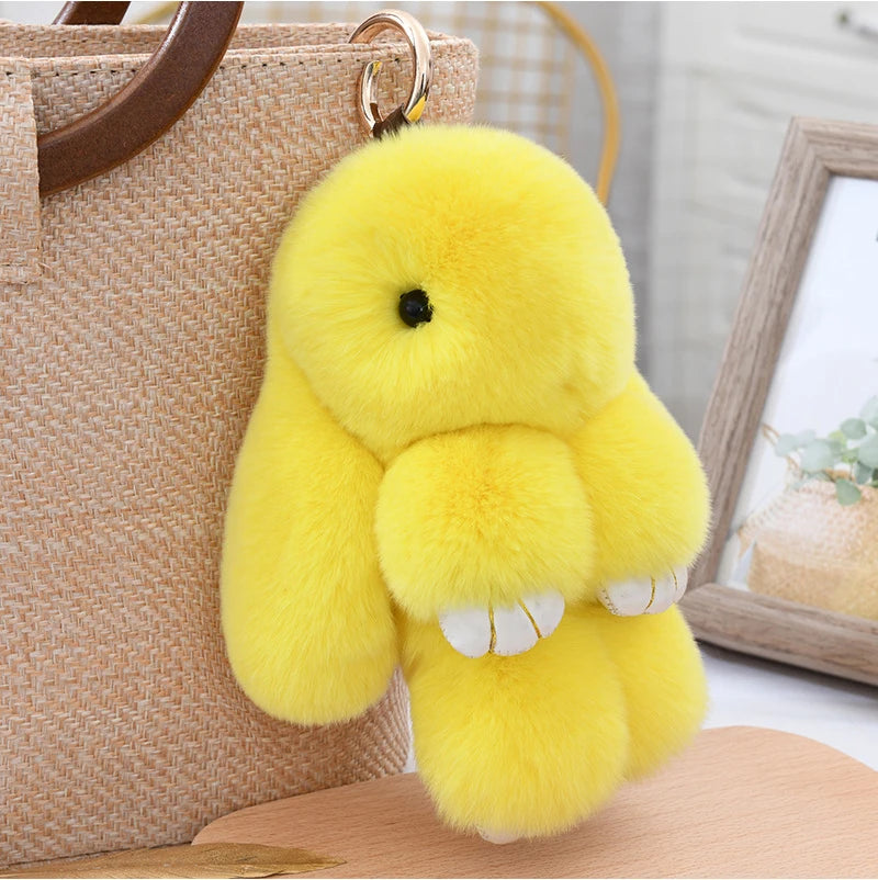 Cute Fluffy Bunny Keychain 100% Natural Rex Rabbit Fur Model Size Real Fur Key Chains Bag Toys Doll Lovely Keyring Pendant