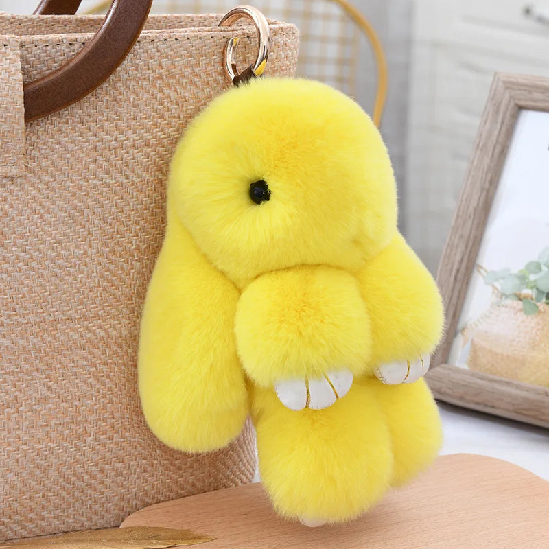 Cute Fluffy Bunny Keychain 100% Natural Rex Rabbit Fur Model Size Real Fur Key Chains Bag Toys Doll Lovely Keyring Pendant