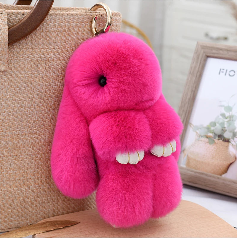 Cute Fluffy Bunny Keychain 100% Natural Rex Rabbit Fur Model Size Real Fur Key Chains Bag Toys Doll Lovely Keyring Pendant