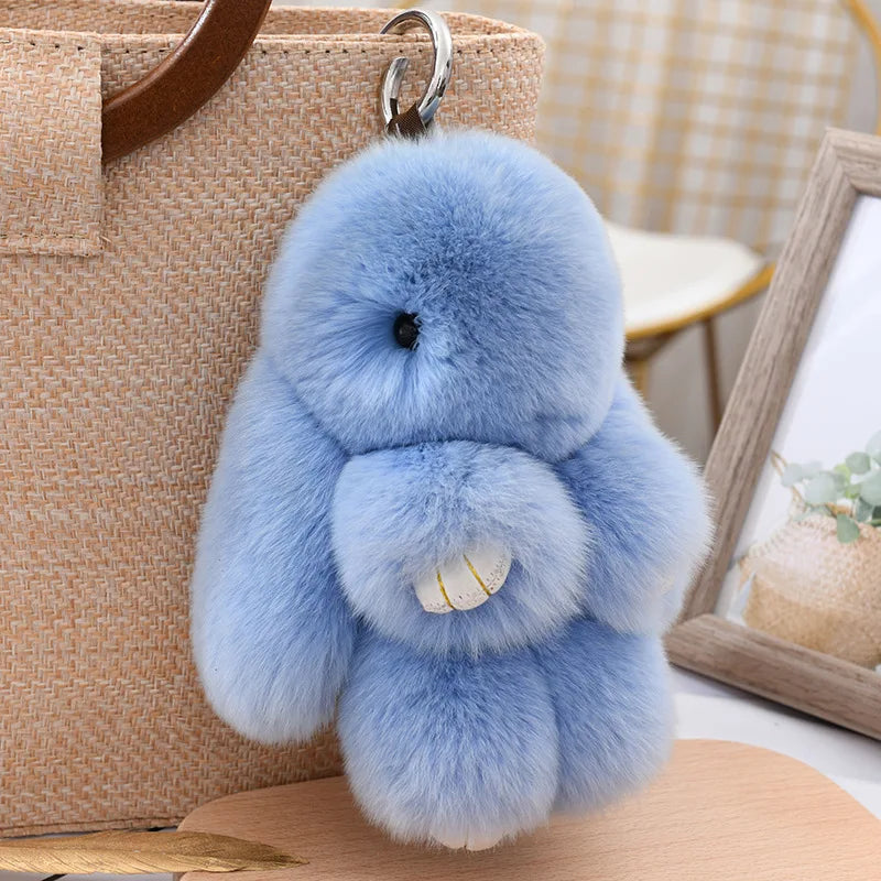 Cute Fluffy Bunny Keychain 100% Natural Rex Rabbit Fur Model Size Real Fur Key Chains Bag Toys Doll Lovely Keyring Pendant