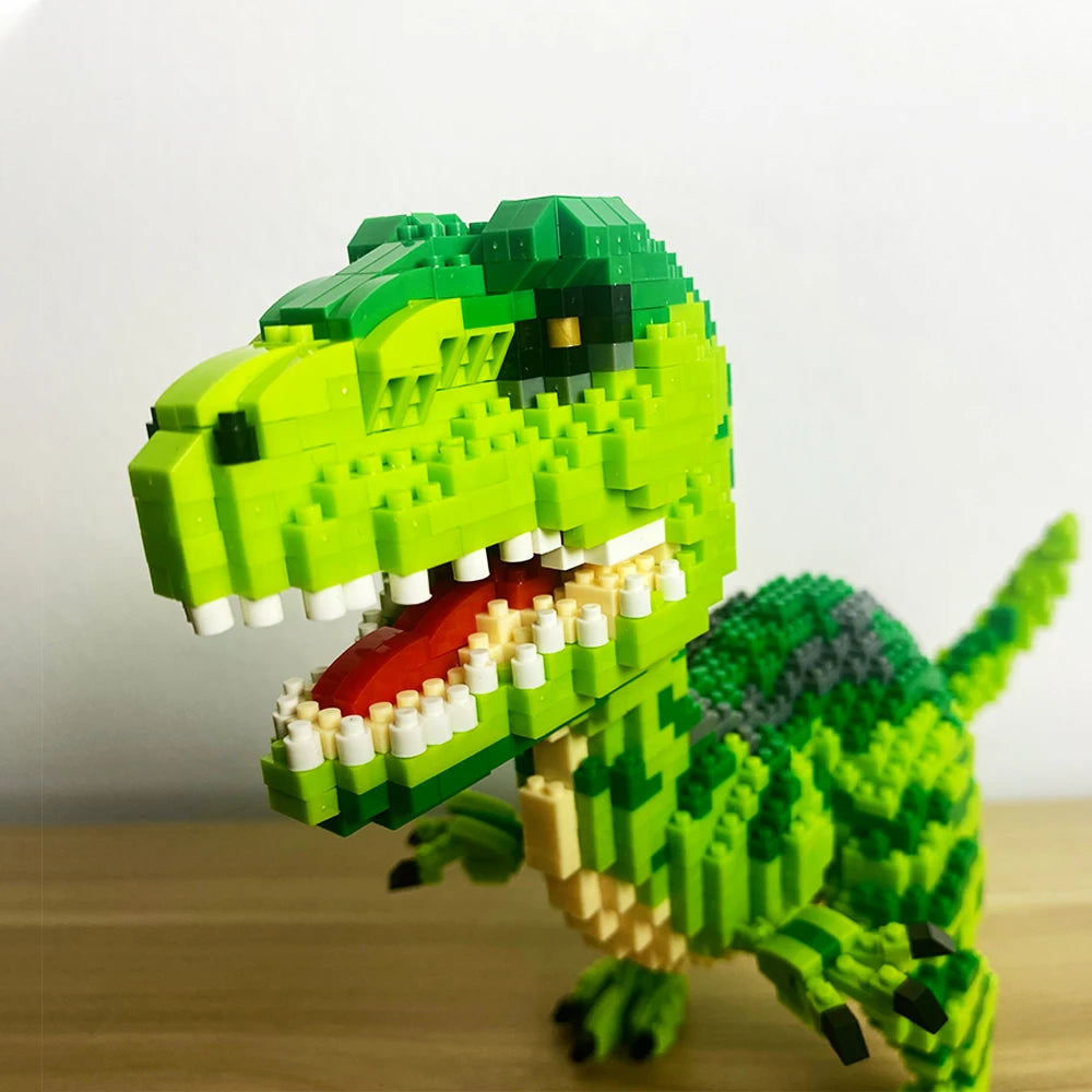 Dinosaur Building Blocks Toys Set: Green Velociraptor and Tyrannosaurus, Embark on Prehistoric Adventures: Perfect Gift