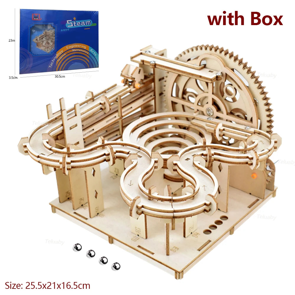 Marble Run 3D Wooden Puzzle DIY Mechanical Model Building Kits