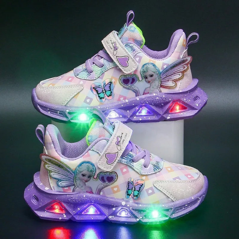 Elsa Princess Frozen Movie Baby Girls LED Lighting Sneakers