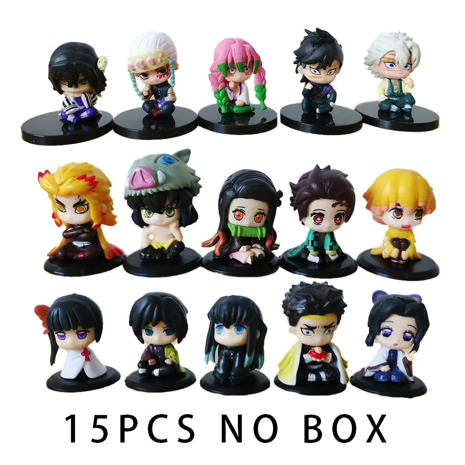 Demon Slayer 15 PCS/Set Q Version Sitting Ghost Doll Tanjiro Nidouzi Inosuke Zenizu Figure Action Figure Movie Model Toys Doll