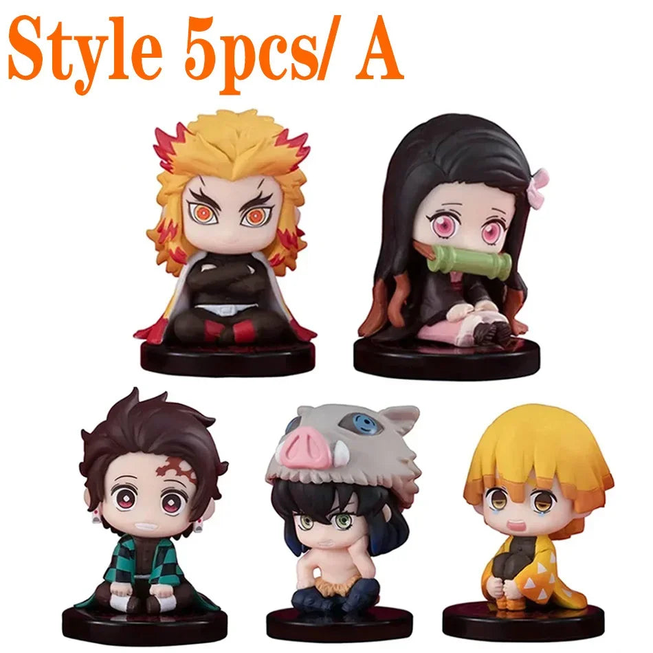 Demon Slayer Sitting Ghost Doll 10Pcs/Style Q Version Tanjiro Nidouzi Inosuke Zenizu Figure Action Figure Movie Model Toy Gift